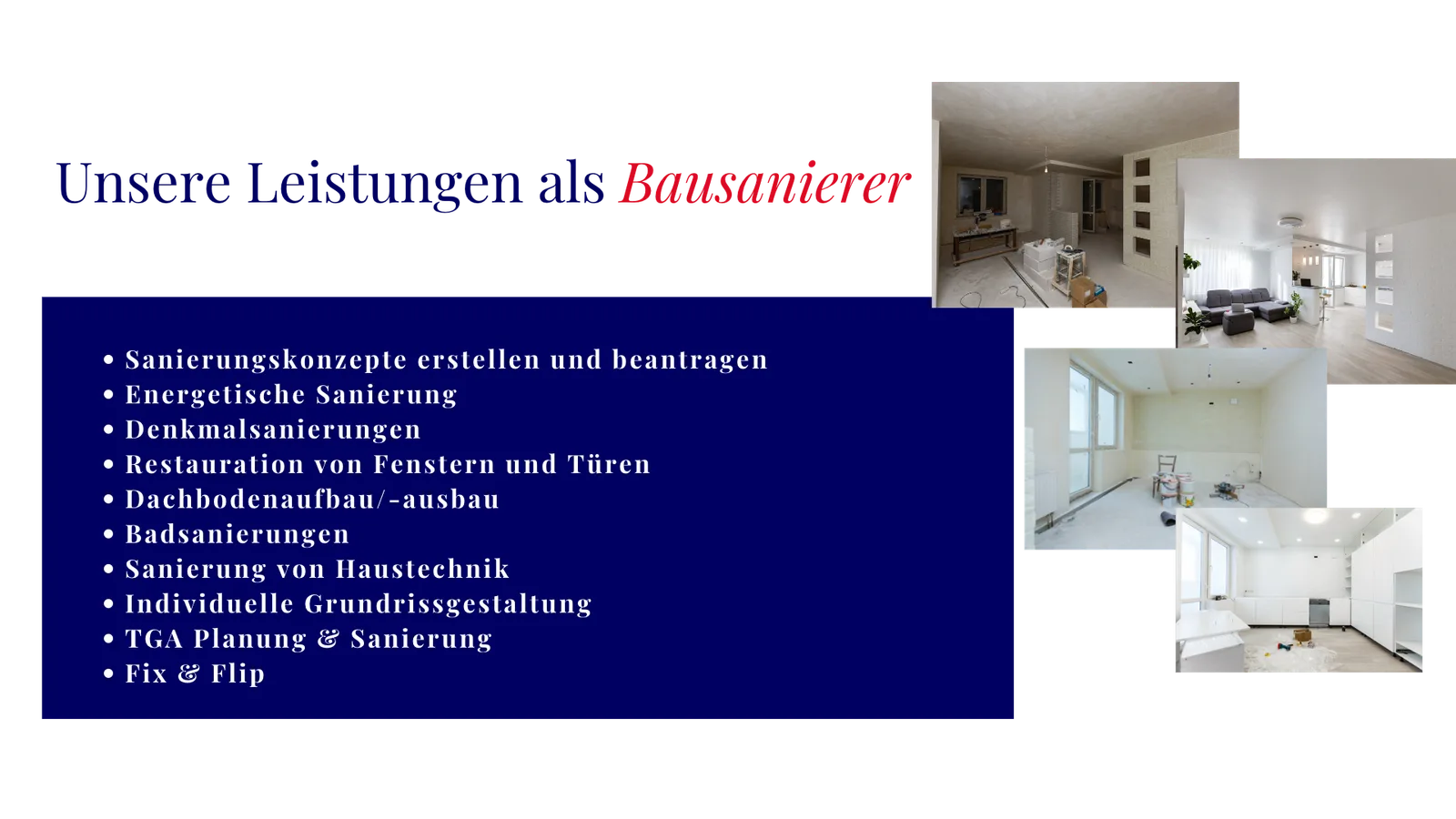 Unserer Leistungen als Bausanierer WEA Immobilien GmbH